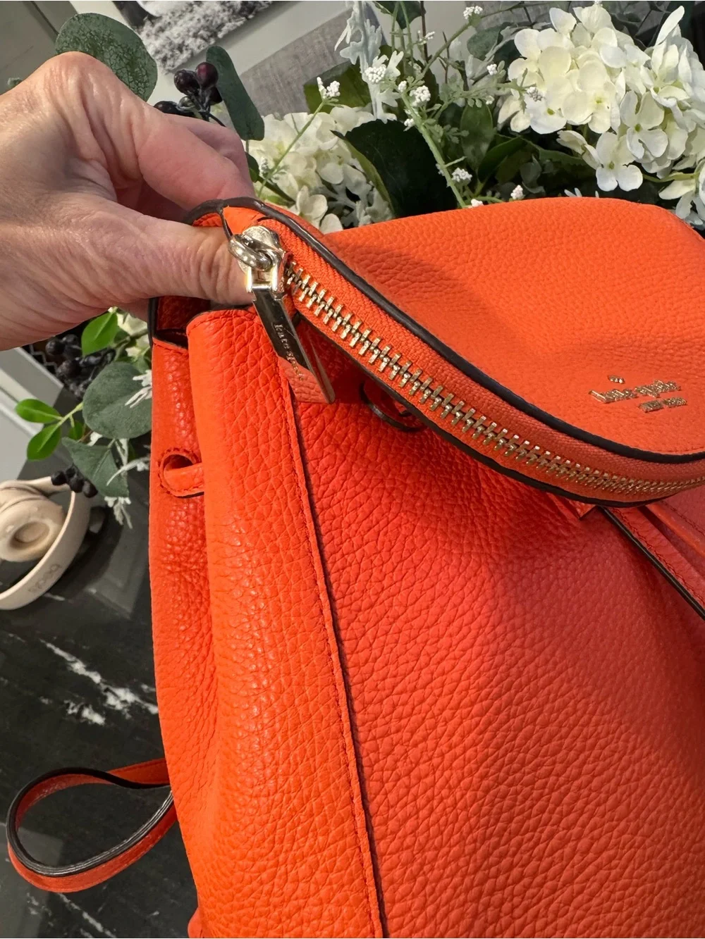 🍊♠️Kate Spade New York Orange Pebbled Leather Backpack - Picture 4 of 12
